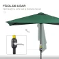 Parasol para Pared 230x130x245 cm Media Sombrilla con Manivela Protección UV 30+ Impermeable Verde