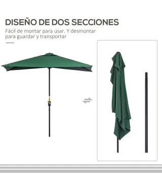 Parasol para Pared 230x130x245 cm Media Sombrilla con Manivela Protección UV 30+ Impermeable Verde