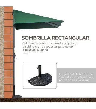 Parasol para Pared 230x130x245 cm Media Sombrilla con Manivela Protección UV 30+ Impermeable Verde