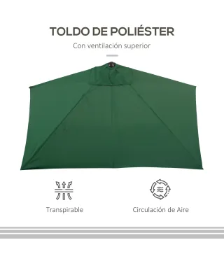 Parasol para Pared 230x130x245 cm Media Sombrilla con Manivela Protección UV 30+ Impermeable Verde