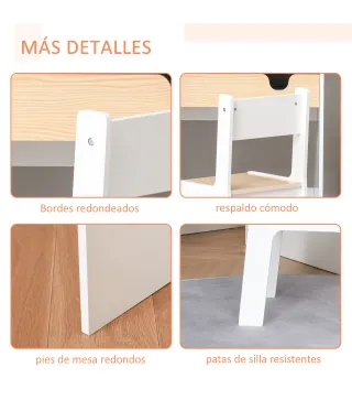 Escritorio para Niños con Silla de 3 a 6 Años con Cajón y Estante para Libros 70x50x75 cm Blanco y Natural