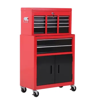 Carro de Herramientas con Baúl Superior 6 Cajones Armario Cerradura 4 Ganchos para Garaje Hogar Rojo