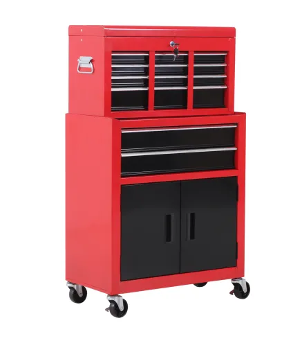 Carro de Herramientas con Baúl Superior 6 Cajones Armario Cerradura 4 Ganchos para Garaje Hogar Rojo