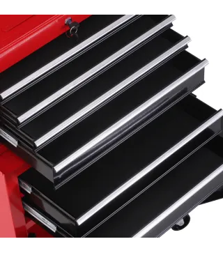 Carro de Herramientas con Baúl Superior 6 Cajones Armario Cerradura 4 Ganchos para Garaje Hogar Rojo