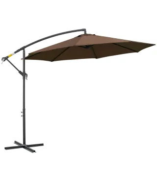 Sombrilla de Jardín Ø295 cm Parasol Excéntrico Inclinable con Manivela Base Cruzada y Soporte de Acero Café