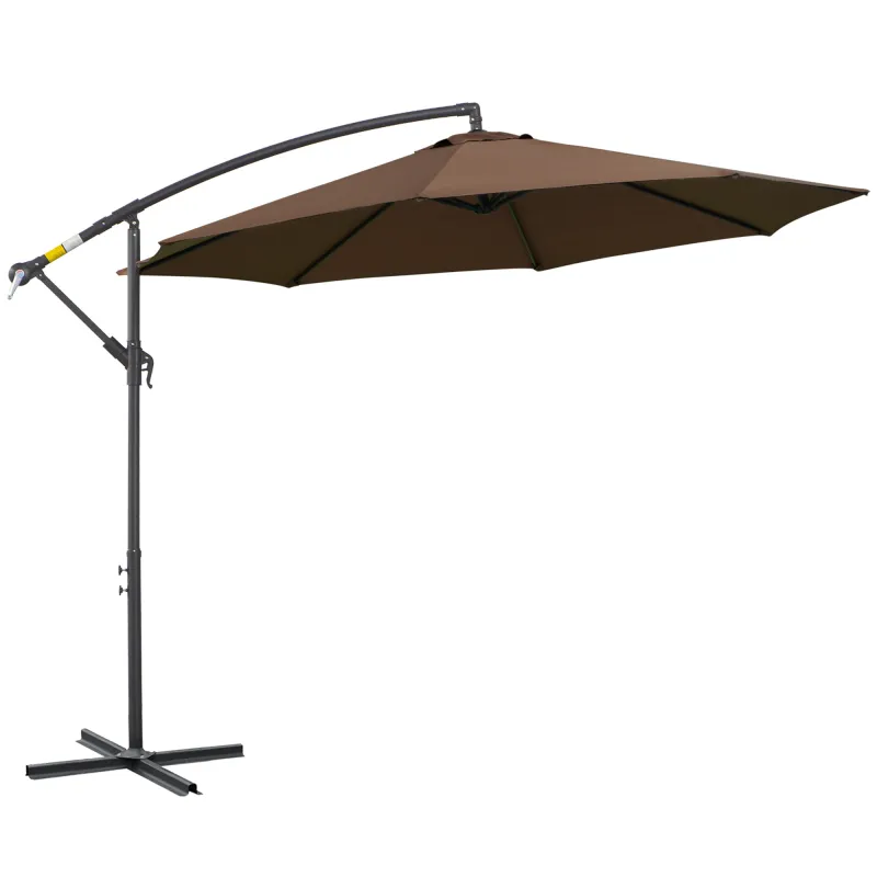 Sombrilla de Jardín Ø295 cm Parasol Excéntrico Inclinable con Manivela Base Cruzada y Soporte de Acero Café