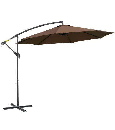 Sombrilla de Jardín Ø295 cm Parasol Excéntrico Inclinable con Manivela Base Cruzada y Soporte de Acero Café