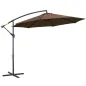 Sombrilla de Jardín Ø295 cm Parasol Excéntrico Inclinable con Manivela Base Cruzada y Soporte de Acero Café