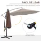 Sombrilla de Jardín Ø295 cm Parasol Excéntrico Inclinable con Manivela Base Cruzada y Soporte de Acero Café