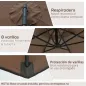 Sombrilla de Jardín Ø295 cm Parasol Excéntrico Inclinable con Manivela Base Cruzada y Soporte de Acero Café