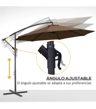 Sombrilla de Jardín Ø295 cm Parasol Excéntrico Inclinable con Manivela Base Cruzada y Soporte de Acero Café