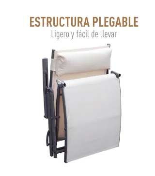 Tumbona de Jardín Plegable con Respaldo Ajustable en 7 Niveles Almohada y Reposabrazos 137x63,5x100,5 cm Beige