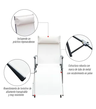 Tumbona de Jardín Plegable con Respaldo Ajustable en 7 Niveles Almohada y Reposabrazos 137x63,5x100,5 cm Beige