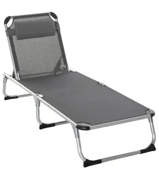 Tumbona Plegable Reclinable de Aluminio con Reposacabezas Extraíble y Respaldo Transpirable Ajustable en 4 Posiciones para Jardí