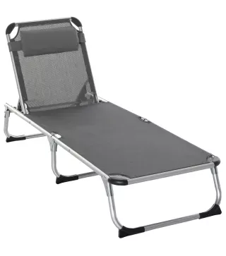 Tumbona Plegable Reclinable de Aluminio con Reposacabezas Extraíble y Respaldo Transpirable Ajustable en 4 Posiciones para Jardí