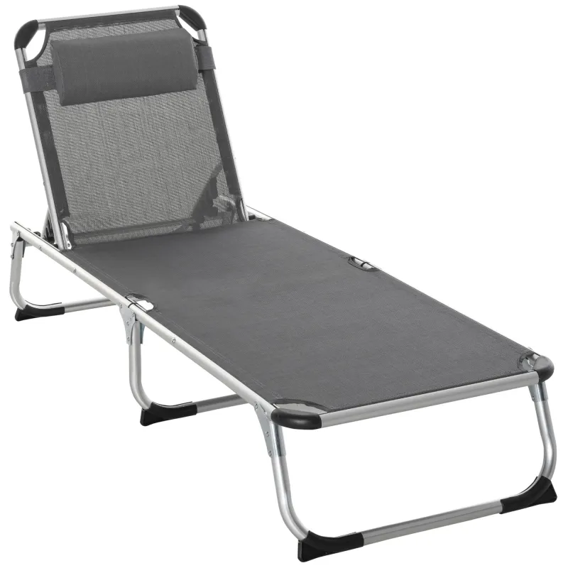 Tumbona Plegable Reclinable de Aluminio con Reposacabezas Extraíble y Respaldo Transpirable Ajustable en 4 Posiciones para Jardí