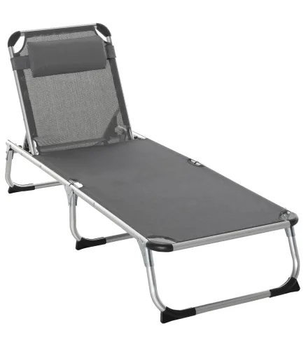 Tumbona Plegable Reclinable de Aluminio con Reposacabezas Extraíble y Respaldo Transpirable Ajustable en 4 Posiciones para Jardí