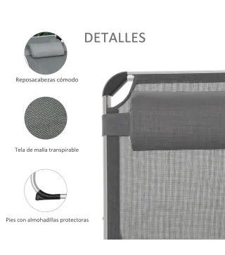 Tumbona Plegable Reclinable de Aluminio con Reposacabezas Extraíble y Respaldo Transpirable Ajustable en 4 Posiciones para Jardí
