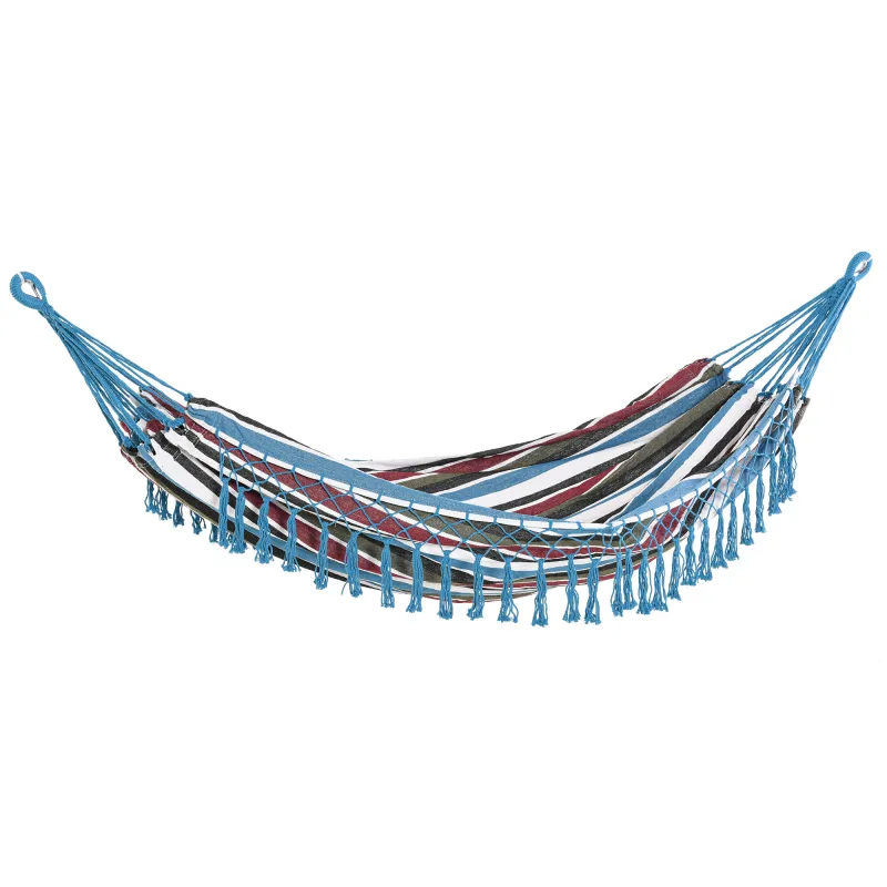 Hamaca Doble Portátil de Algodón 285x150 cm con Bolsa de Transporte para Exteriores Patio Jardín Playa Camping Carga 120 kg Mult