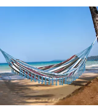 Hamaca Doble Portátil de Algodón 285x150 cm con Bolsa de Transporte para Exteriores Patio Jardín Playa Camping Carga 120 kg Mult