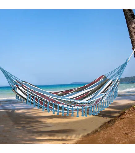 Hamaca Doble Portátil de Algodón 285x150 cm con Bolsa de Transporte para Exteriores Patio Jardín Playa Camping Carga 120 kg Mult