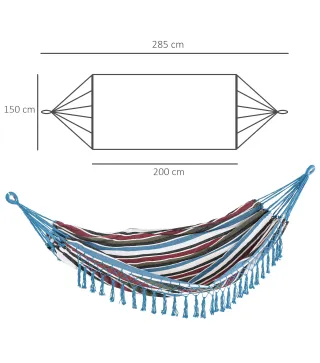Hamaca Doble Portátil de Algodón 285x150 cm con Bolsa de Transporte para Exteriores Patio Jardín Playa Camping Carga 120 kg Mult
