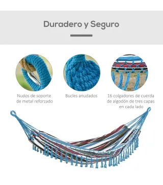 Hamaca Doble Portátil de Algodón 285x150 cm con Bolsa de Transporte para Exteriores Patio Jardín Playa Camping Carga 120 kg Mult