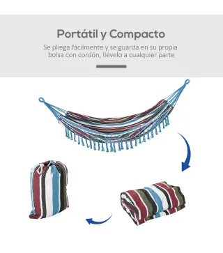 Hamaca Doble Portátil de Algodón 285x150 cm con Bolsa de Transporte para Exteriores Patio Jardín Playa Camping Carga 120 kg Mult