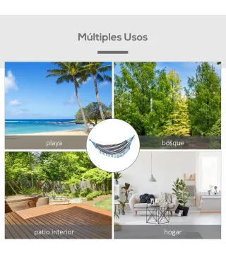 Hamaca Doble Portátil de Algodón 285x150 cm con Bolsa de Transporte para Exteriores Patio Jardín Playa Camping Carga 120 kg Mult