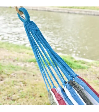 Hamaca Doble Portátil de Algodón 285x150 cm con Bolsa de Transporte para Exteriores Patio Jardín Playa Camping Carga 120 kg Mult