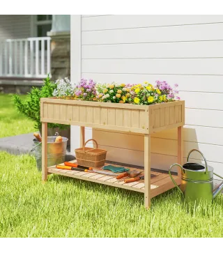 Huerto Urbano de Madera Mesa de Cultivo con Estante Inferior Jardinera Elevada para Cultivo 110x46x76 cm Natural