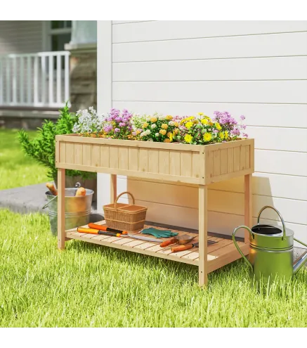 Huerto Urbano de Madera Mesa de Cultivo con Estante Inferior Jardinera Elevada para Cultivo 110x46x76 cm Natural