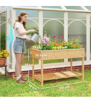 Huerto Urbano de Madera Mesa de Cultivo con Estante Inferior Jardinera Elevada para Cultivo 110x46x76 cm Natural
