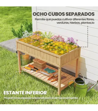 Huerto Urbano de Madera Mesa de Cultivo con Estante Inferior Jardinera Elevada para Cultivo 110x46x76 cm Natural