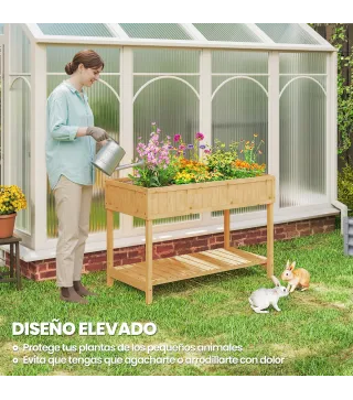 Huerto Urbano de Madera Mesa de Cultivo con Estante Inferior Jardinera Elevada para Cultivo 110x46x76 cm Natural