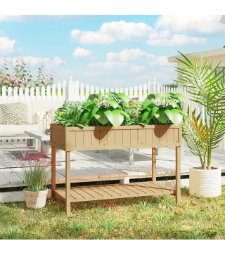 Huerto Urbano de Madera Mesa de Cultivo con Estante Inferior Jardinera Elevada para Cultivo 110x46x76 cm Natural