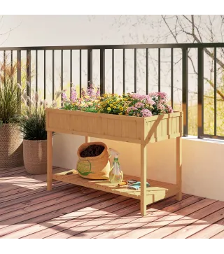 Huerto Urbano de Madera Mesa de Cultivo con Estante Inferior Jardinera Elevada para Cultivo 110x46x76 cm Natural