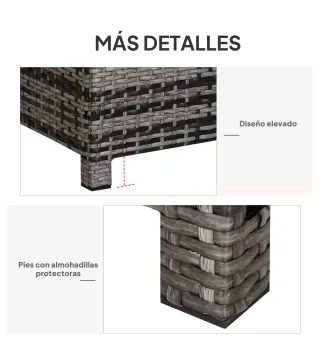 Mesa Exterior Terraza de Ratán Sintético Mesa Auxiliar con Vidrio Templado para Terraza Patio Balcón 85x50x39 cm Gris