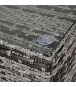 Mesa Exterior Terraza de Ratán Sintético Mesa Auxiliar con Vidrio Templado para Terraza Patio Balcón 85x50x39 cm Gris