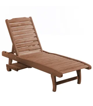 Tumbona de Madera Exterior Silla Reclinable de Jardín con 2 Ruedas Respaldo Ajustable y 1 Bandeja Carga 113 kg Natural