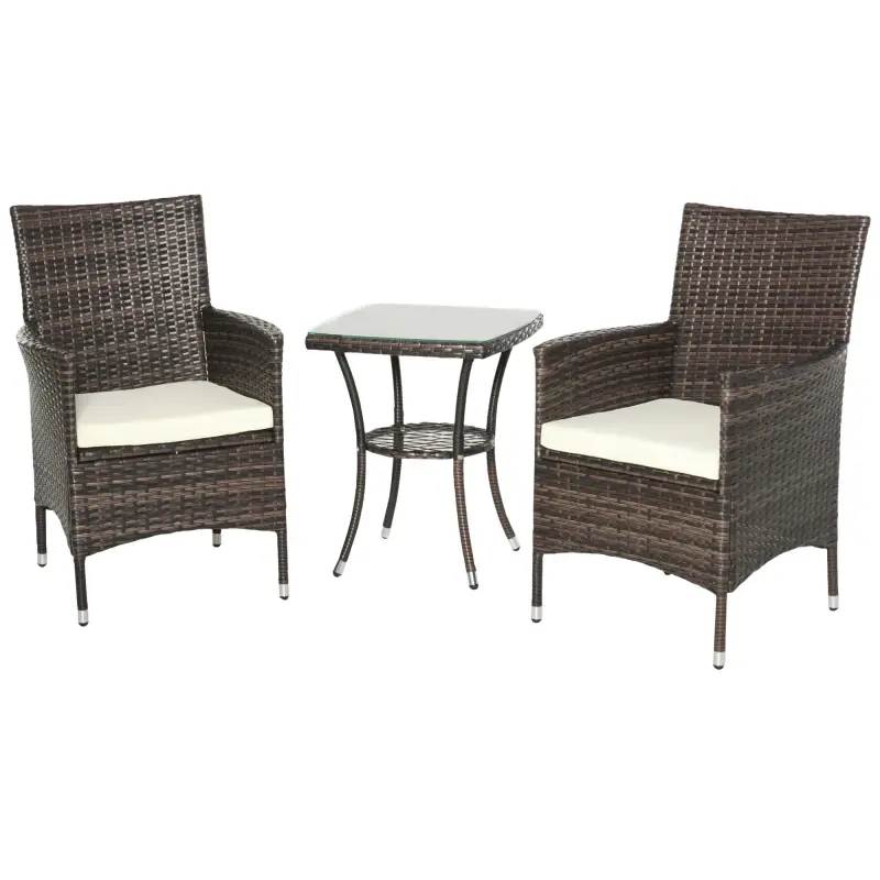 Conjunto de Muebles para Jardín Juegos de Muebles de Ratán Incluye 1 Mesa y 2 Sillones con Cojines Estructura de Metal para Terr