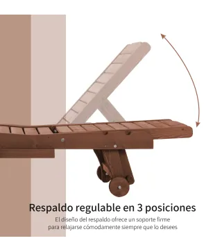 Tumbona de Madera Exterior Silla Reclinable de Jardín con 2 Ruedas Respaldo Ajustable y 1 Bandeja Carga 113 kg Natural