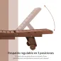 Tumbona de Madera Exterior Silla Reclinable de Jardín con 2 Ruedas Respaldo Ajustable y 1 Bandeja Carga 113 kg Natural