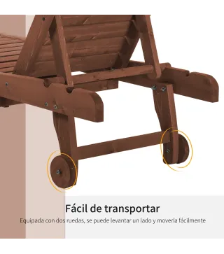 Tumbona de Madera Exterior Silla Reclinable de Jardín con 2 Ruedas Respaldo Ajustable y 1 Bandeja Carga 113 kg Natural
