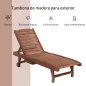 Tumbona de Madera Exterior Silla Reclinable de Jardín con 2 Ruedas Respaldo Ajustable y 1 Bandeja Carga 113 kg Natural