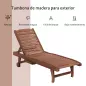 Tumbona de Madera Exterior Silla Reclinable de Jardín con 2 Ruedas Respaldo Ajustable y 1 Bandeja Carga 113 kg Natural