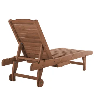 Tumbona de Madera Exterior Silla Reclinable de Jardín con 2 Ruedas Respaldo Ajustable y 1 Bandeja Carga 113 kg Natural