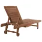 Tumbona de Madera Exterior Silla Reclinable de Jardín con 2 Ruedas Respaldo Ajustable y 1 Bandeja Carga 113 kg Natural