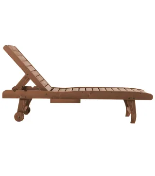 Tumbona de Madera Exterior Silla Reclinable de Jardín con 2 Ruedas Respaldo Ajustable y 1 Bandeja Carga 113 kg Natural