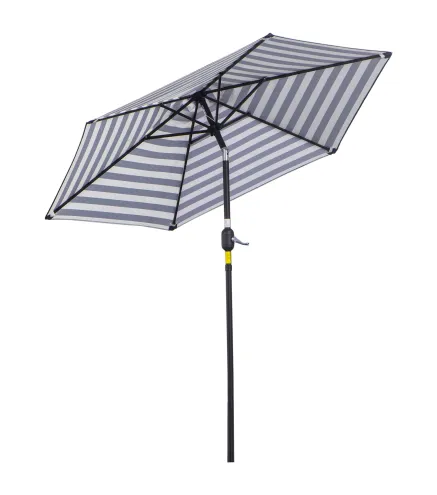 Sombrilla de Jardín Ø230x216 cm con Apertura Manual Ángulo Ajustable e Impermeable para Terraza Piscina Azul y Blanco
